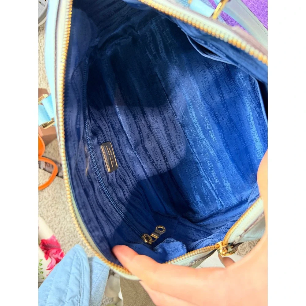 Samantha Thavasa Light Blue‎ Pebbled Leather Satchel Bag with Gold Hardware